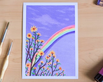 Purple Rainbow Sky Print | 5x7 inches | Acrylic Painting Art Print