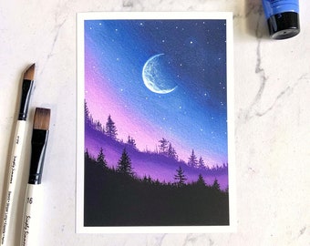 Starry Night Sky Print | Acrylic Painting Art Print
