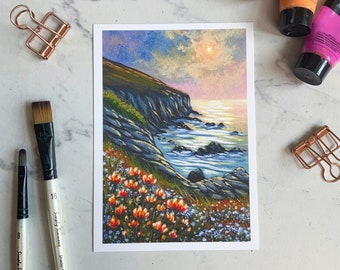 Ocean View Acrylic Painting Print: Mountain Meadow Seascape