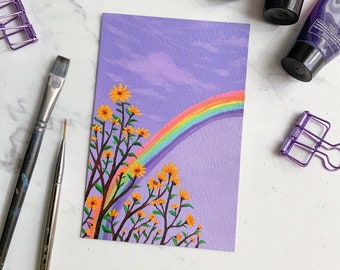 Flowers Under the Rainbow | Original Acrylic Painting | Wall Art Decor