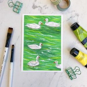 Ducks in a Pond Art Print | 5x7 inches | Original Painting Print | Wall Art Decor