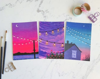 String Lights Postcard Prints Set | Original Postcard Prints | Set of 3 Postcards