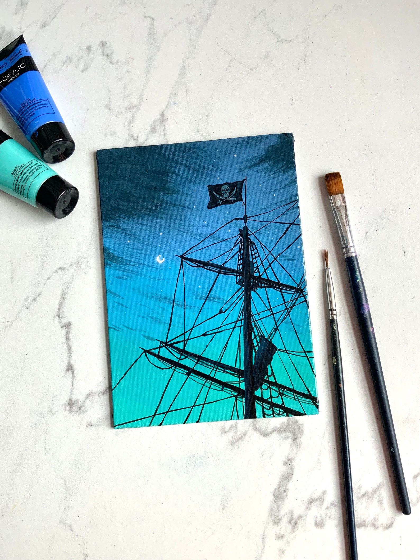 Pirate Ship Acrylic Painting 5x7 Inches Original Canvas Etsy