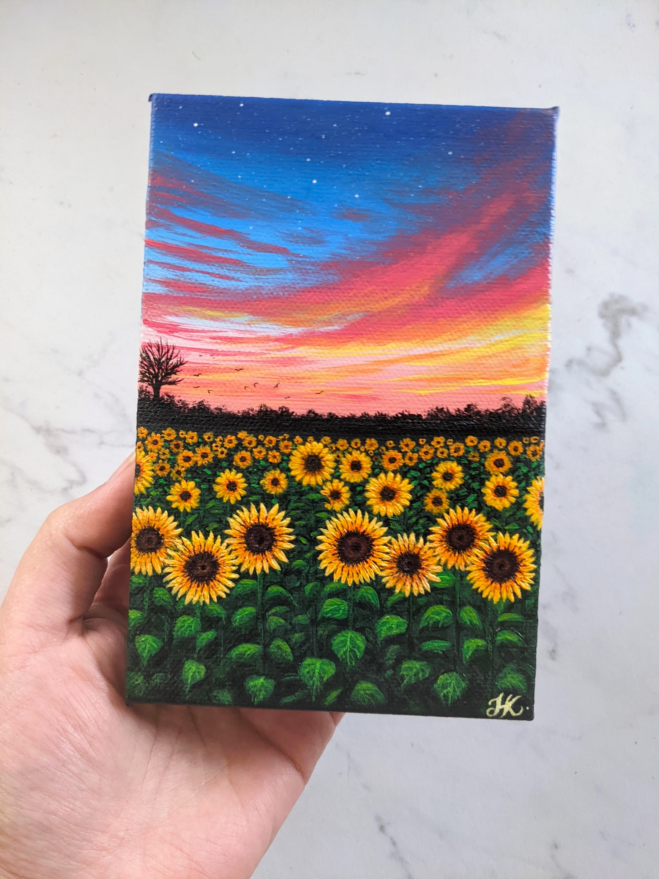 Sunflower Field Acrylic Painting | 4x6 Inches | Original Canvas