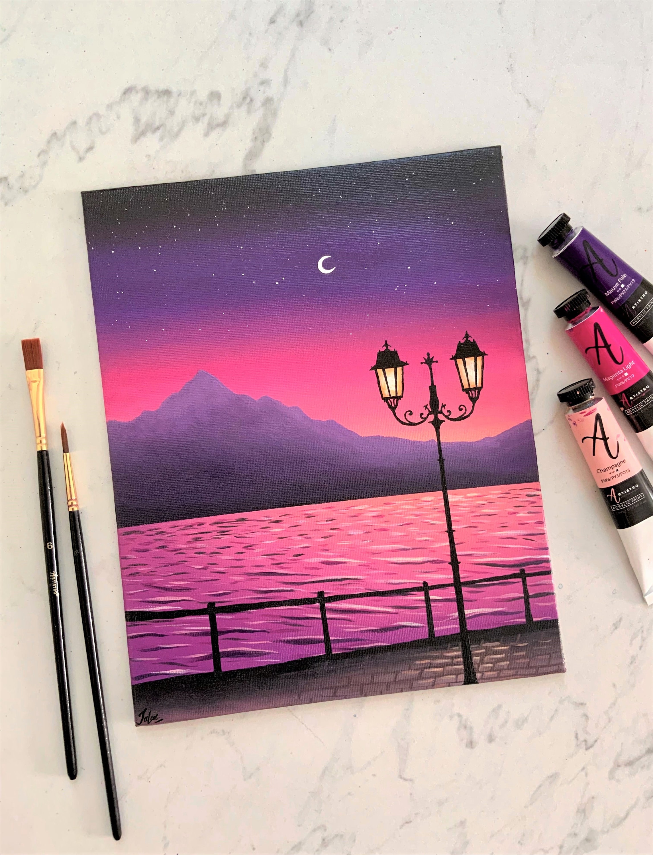 Pink Sunset Acrylic Painting | Canvas Panel Original Art