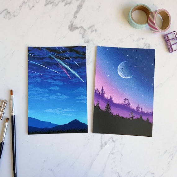 Celestial Postcard Prints: Original Night Sky Art, Set of 2