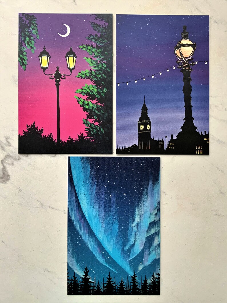 Night Sky Postcard Prints Set Original Gouache Postcards Etsy
