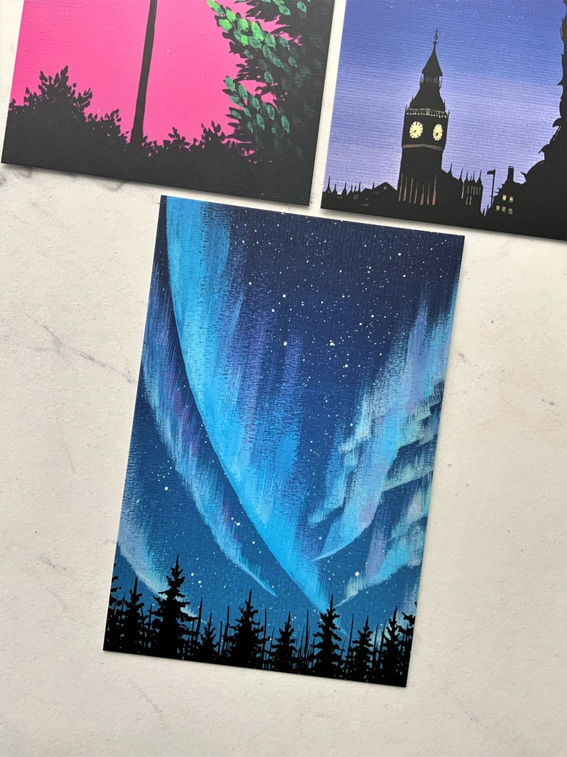Night Sky Postcard Prints Set Original Gouache Postcards Etsy