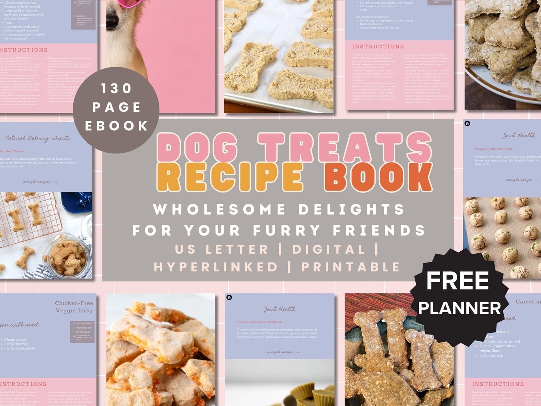 Homemade Dog Treats Recipe Book, Printable Dog Cookbook, Dog Bakery