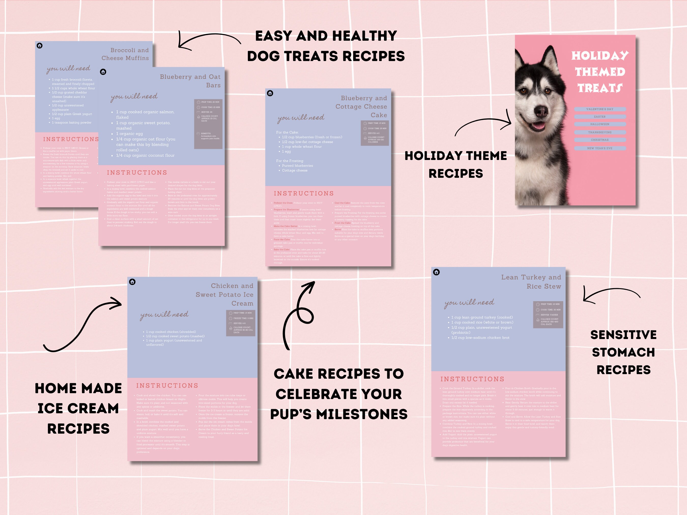 Homemade Dog Treats Recipe Book, Printable Dog Cookbook, Dog Bakery