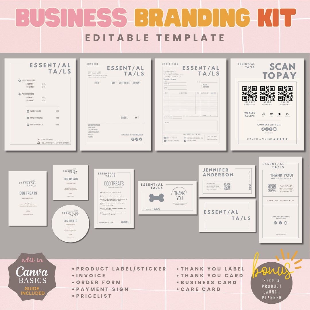 Dog Bakery Business Templates, Pet Treats Branding Kit, Label Menu