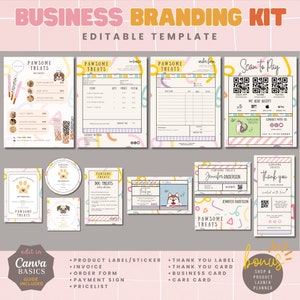 Dog Bakery Editable Pet Treats Branding Kit Small Business Editable Template Dog Treats Label Thank You Card Pricelist Invoice Order Form