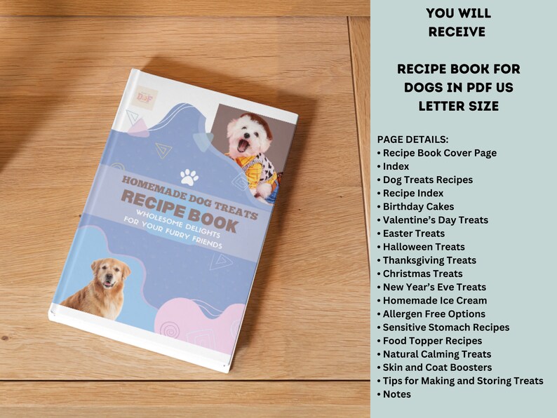 Homemade Dog Treats Recipe Book, Printable Dog Cookbook, Dog Bakery