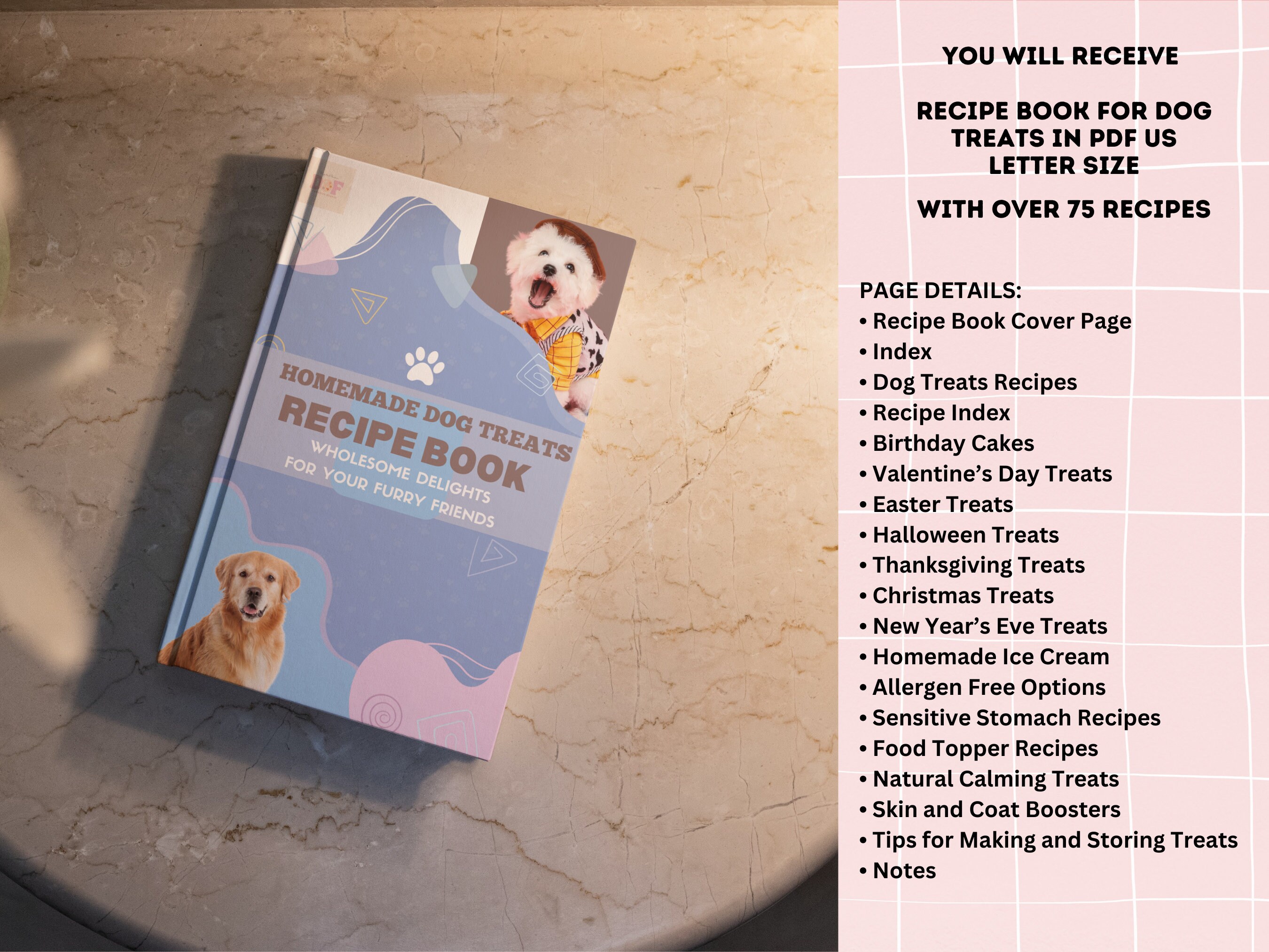 Homemade Dog Treats Recipe Book, Printable Dog Cookbook, Dog Bakery