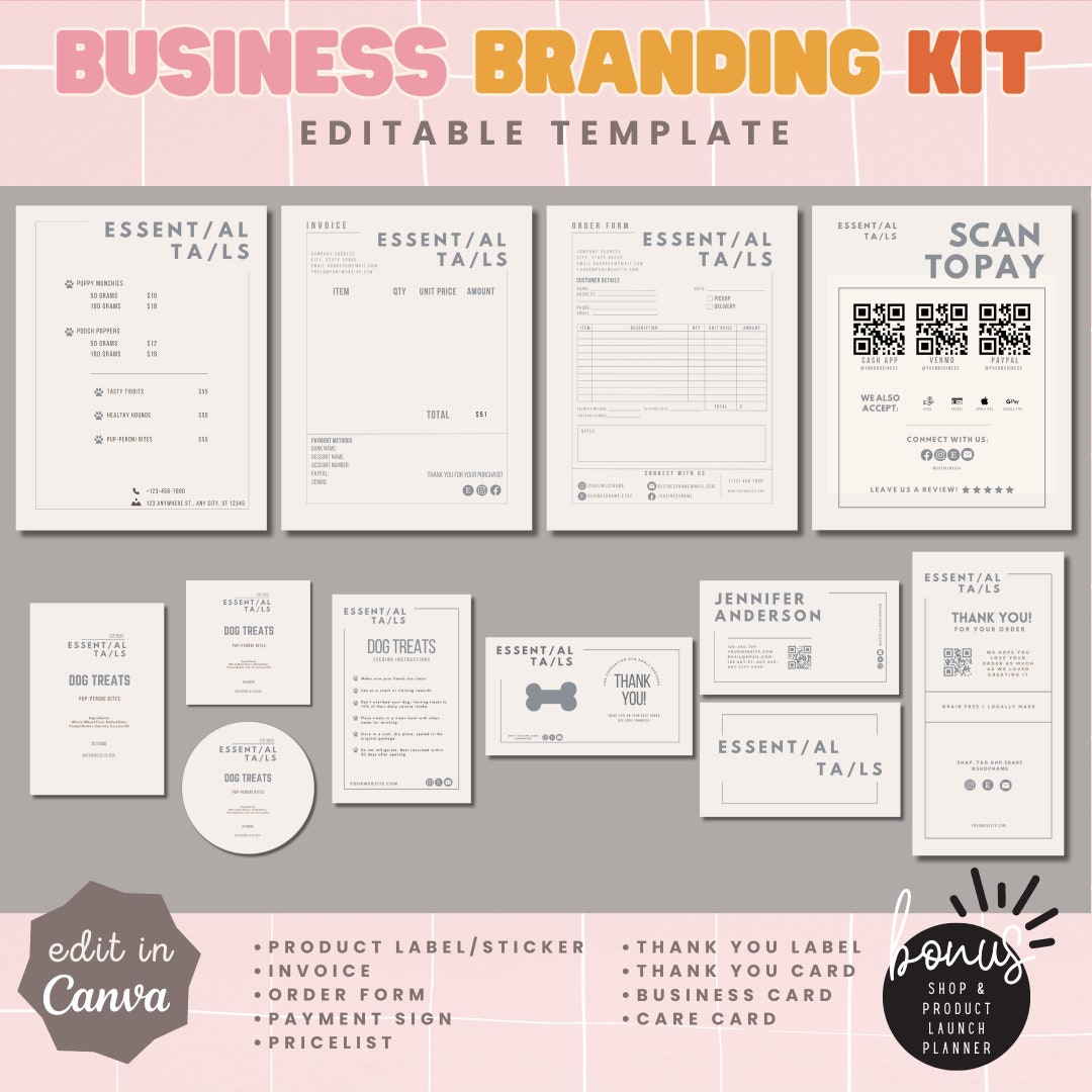 Dog Bakery Business Templates, Pet Treats Branding Kit, Label Menu Thank You Instruction