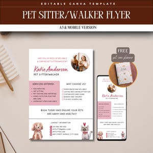 Pet Sitter Flyer Canva Editable Pet Walker Flyer Dog Sitter Cat Sitter Pet Service Flyer Pet Sitting Business Dog Walker Marketing Template