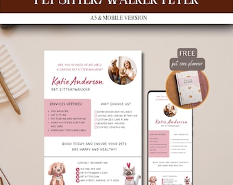 Pet Sitter Flyer Canva Editable Pet Walker Flyer Dog Sitter Cat Sitter Pet Service Flyer Pet Sitting Business Dog Walker Marketing Template