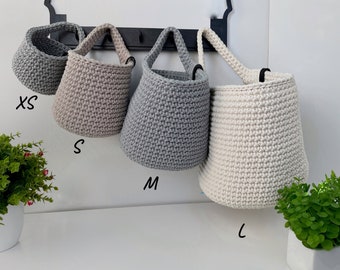 Wall hanging storage basket, nursery decor cotton basket, bathroom storage basket in natural colors, dog toy storage,