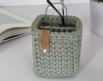 Soft eyeglasses vertical holder stand 2 compartment, caddy bedside or desk organizer, multiple basket.
