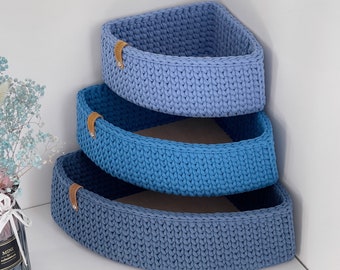 Triangle corner basket (1 piece), hallway storage, shelf organizer, cabinet keeper.