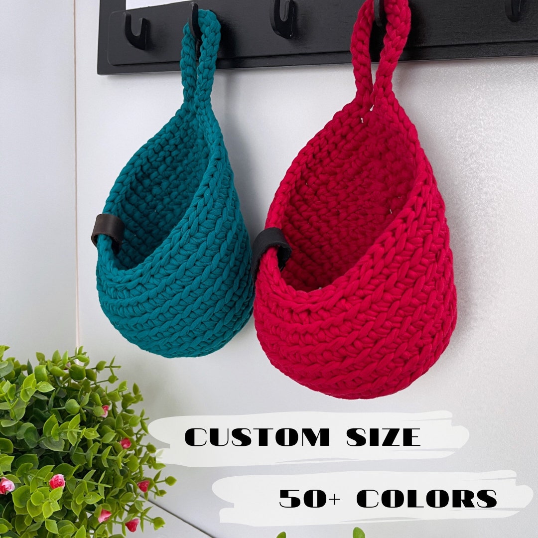 Hanging Storage Basket, Crochet Cotton Basket, Entryway Organizer