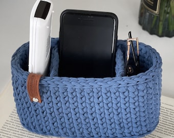 Eyeglass holder 3 compartment, phone stand, tv remote storage, soft glasses basket, bedside or desk organizer. Gift for teacher or parents.