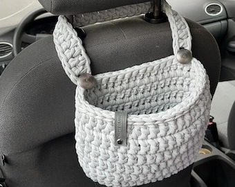 Back seat organizer, boho car trash can bag, crochet car basket, car seat accessories, car lover gift.