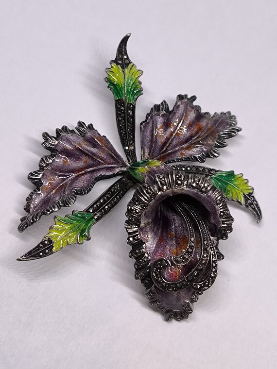 BROCHE ANCIENNE ARGENT massif et marcassite silver brooch couple d'oiseau bird EUR 79,00 - FR