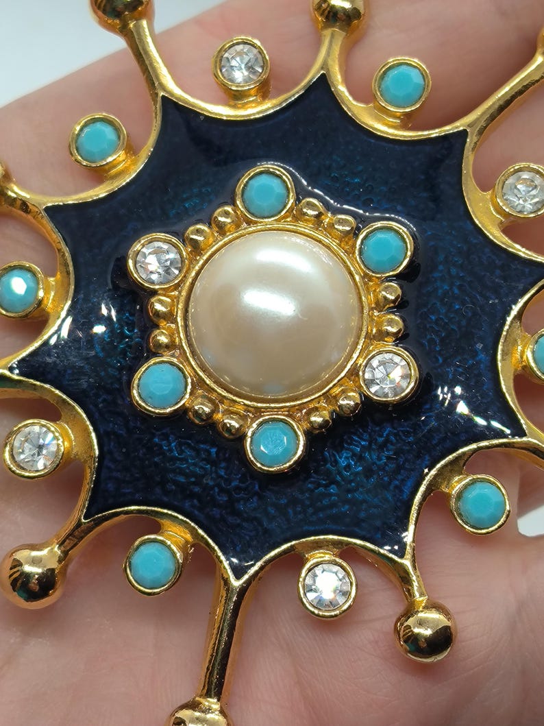 Broche Vintage Ancienne Avec Strass Bleus - Occasion, Pièce Unique