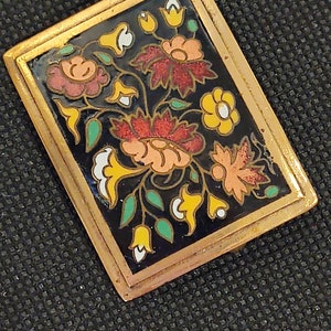 Broche Ancienne En émail Cloisonné Style Art Déco – Motifs Géométriques Et Fleuris Multicolore