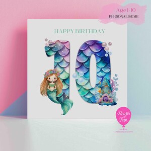 d'anniversaire personnalisée de sirène | Âge personnalisé 1-10 ans | Carte Enfants Sous la mer | Anniversaire de filles magiques | Soirée à thème sur l'océan
