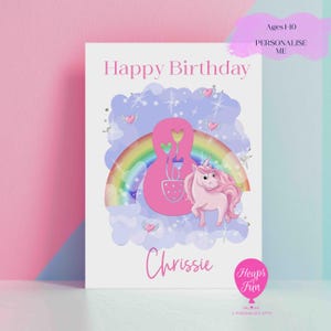 Personalised Unicorn Rinbow Birthday Card for Kids – Magical Rainbow Unicorn Card – Ages 1 to 10