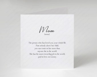 Mum Definition Card, Mum Birthday Card