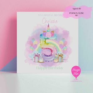 d'anniversaire personnalisée Licorne | Âge personnalisé 1-10 ans | Fête licorne arc-en-ciel | Carte d'anniversaire d'enfant