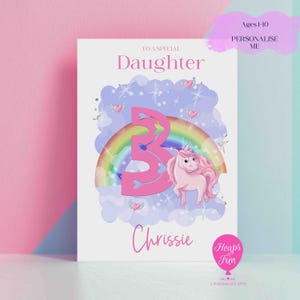 Personalised Daughter Unicorn Rinbow Birthday Card for Kids – Magical Rainbow Unicorn Card – Ages 1 to 10
