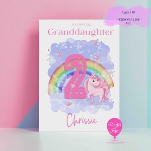 Personalised Granddaughter Unicorn Rinbow Birthday Card for Kids – Magical Rainbow Unicorn Card – Ages 1 to 10