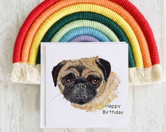 Pug Birthday Card, Personalised Dog Card, Dog Birthday Card