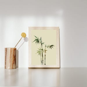 Japanese Bamboo Watercolor Print Digital Download, Minimalist Asian Wall Art Illustration, Botanical Green Bamboo Painting for Home Decor