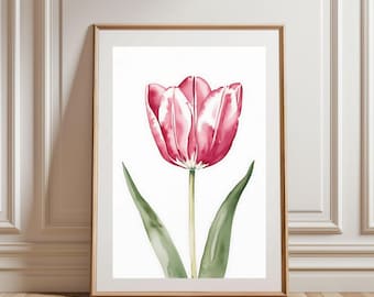 Stampa acquerello di tulipani rosa: elegante decorazione floreale da parete (download digitale)