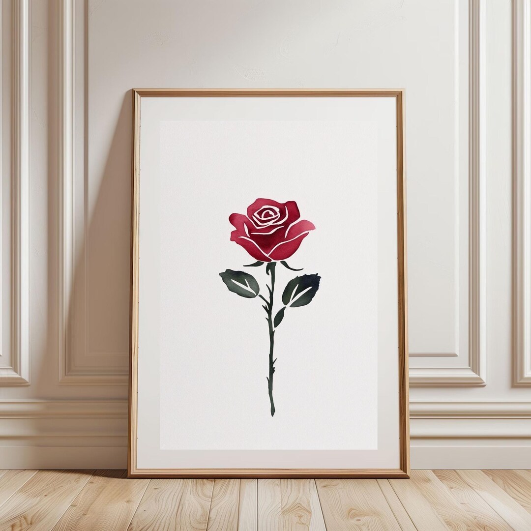 Minimalist Red Rose Wall Art Print Watercolor Floral Poster Botanical ...