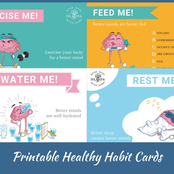 Printable Healthy Habit Reminders | Self Care for Mind and Body | Fun and Motivational Prints for your Vision Board | French and English