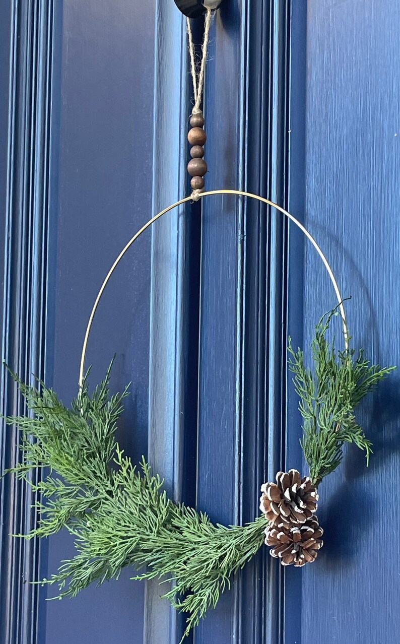 Minimalist Cedar Greenery Hoop Wreath With Pine Cones and Etsy