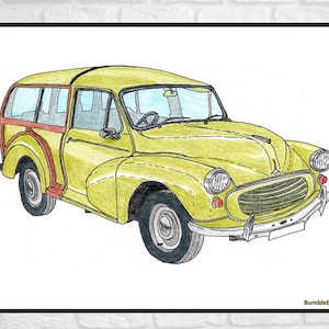 Morris Minor Traveller 1968, Car Print, Car Printable, Classic Vintage Car Art, Car Wall Décor, Nursery Kids Room Wall Art, INSTANT DOWNLOAD