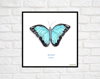 Butterfly, Blue Morpho, Costa Rica, Printable, Home Décor, Wall Art, Watercolor Print, Nature Print, Digital Print, INSTANT DOWNLOAD