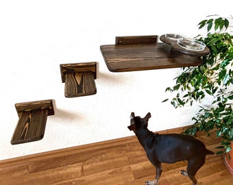 Cat feeder shelf, Cat shelves, Cat shelf with raised bowls, Cat furniture, Cat feeding shelf, Cat steps, Cat bed