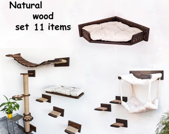 Kratzbaum Naturholz, Katzenwandmöbel, Katzenregale für die Wandklettern, Eckkatzenbett