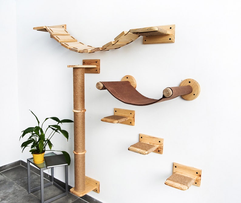 PETCOMO Cat Wall Hammock - Dual Fabric Cat Bed With Wood Shelf, For Large Cats, Space-Saving & Stylish