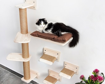 Cat scratching post, Wall-mounted cat playground with soft cushion, Cat wall bed