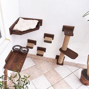Corner cat bed set, Cat wall furniture, Cat shelves, Cat feeder shelf, Cat furniture wall, Cat tree, Cat shelves for walls