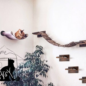Cat furniture, Cat hammock, Cat bridge for wall, Cat wall shelves natural wood, Cat steps, cat tree, cat wall furniture, cat climbing